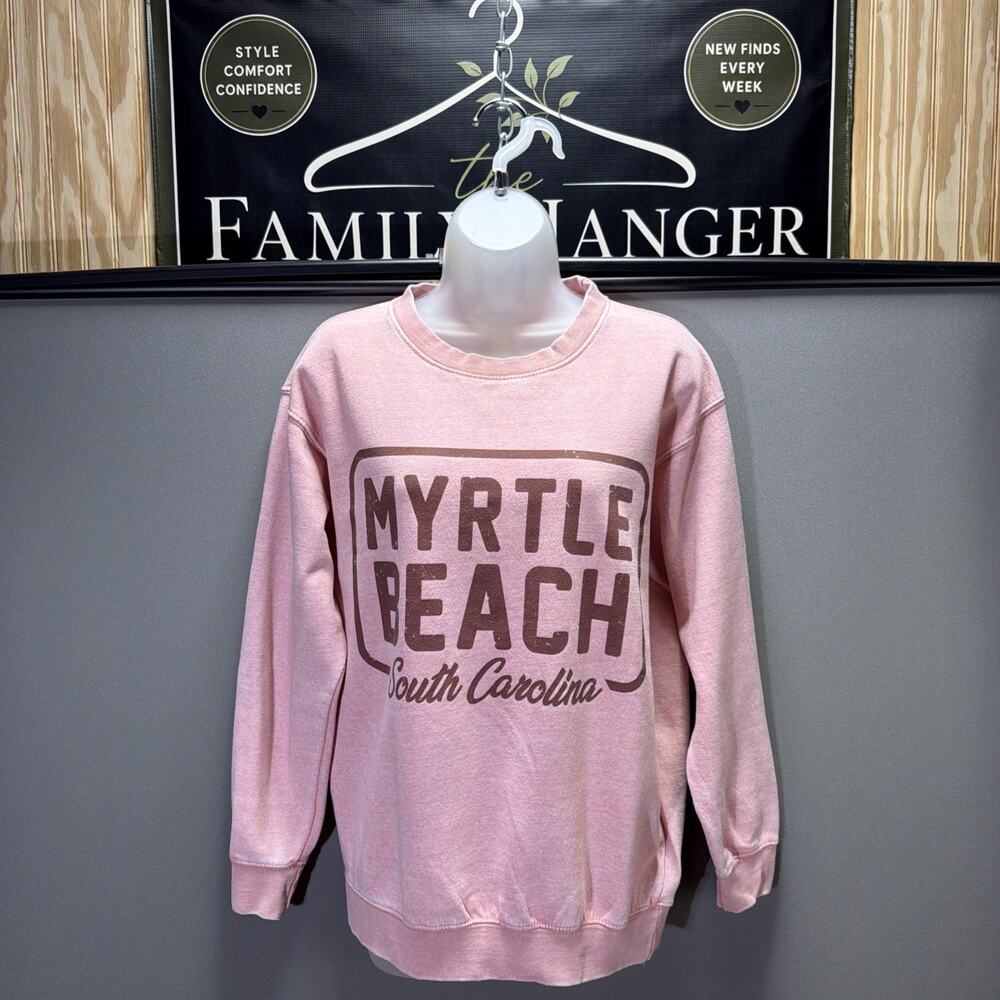 Myrtle Beach South Carolina Fleece Sweatshirt Women's Size M Pink Tsunami Surf
